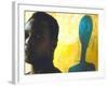 Portrait of Nigerian Artist Erhabor Emokpae Standing Next to One of His Colorful Paintings-Carlo Bavagnoli-Framed Premium Photographic Print