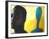 Portrait of Nigerian Artist Erhabor Emokpae Standing Next to One of His Colorful Paintings-Carlo Bavagnoli-Framed Premium Photographic Print