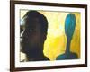 Portrait of Nigerian Artist Erhabor Emokpae Standing Next to One of His Colorful Paintings-Carlo Bavagnoli-Framed Premium Photographic Print