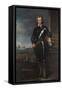 Portrait of Oliver Cromwell (1599-1658) in Armour, a Seascape and Battle Beyond, Late 1650S-null-Framed Stretched Canvas