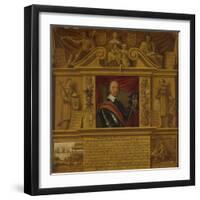Portrait of Oliver Cromwell, in a Frame with Allegorical Figures and Historical Representations-null-Framed Art Print