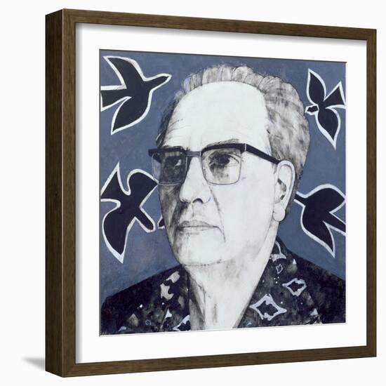 Portrait of Olivier Messiaen, Illustration for 'The Sunday Times', 1970s-Barry Fantoni-Framed Giclee Print