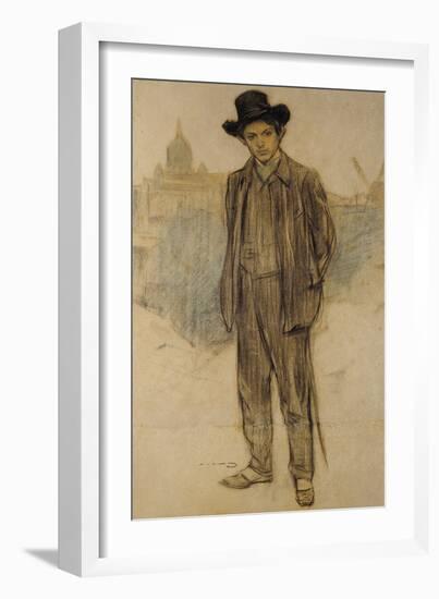 Portrait of Pablo Picasso, c.1900-Ramon Casas-Framed Giclee Print