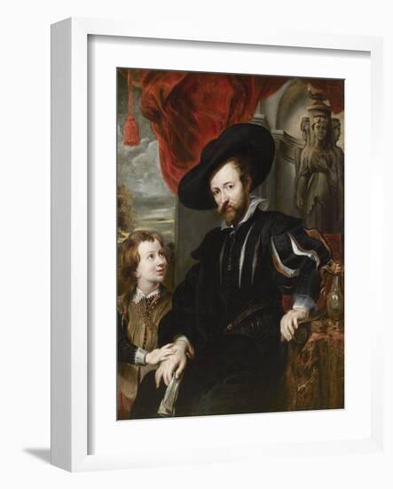 Portrait of Peter Paul Rubens with His Son Albert, Mid of 17th C-Peter Paul Rubens-Framed Premium Giclee Print