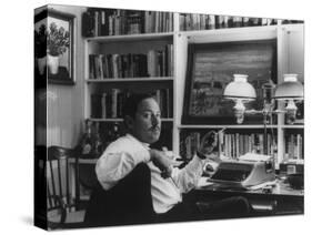Portrait of Playwright Tennessee Williams Sitting at His Typewriter-Alfred Eisenstaedt-Stretched Canvas