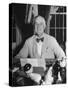 Portrait of President Franklin Roosevelt Alone, Smiling, at Desk in White House-George Skadding-Stretched Canvas