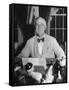 Portrait of President Franklin Roosevelt Alone, Smiling, at Desk in White House-George Skadding-Framed Stretched Canvas