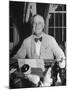 Portrait of President Franklin Roosevelt Alone, Smiling, at Desk in White House-George Skadding-Mounted Photographic Print