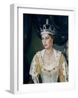 Portrait of Queen Elizabeth II wearing coronation robes and the Imperial State Crown-Lydia de Burgh-Framed Giclee Print