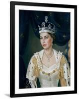 Portrait of Queen Elizabeth II wearing coronation robes and the Imperial State Crown-Lydia de Burgh-Framed Giclee Print