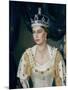 Portrait of Queen Elizabeth II wearing coronation robes and the Imperial State Crown-Lydia de Burgh-Mounted Giclee Print