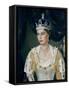 Portrait of Queen Elizabeth II wearing coronation robes and the Imperial State Crown-Lydia de Burgh-Framed Stretched Canvas