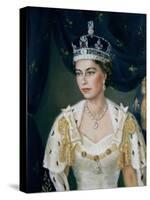 Portrait of Queen Elizabeth II wearing coronation robes and the Imperial State Crown-Lydia de Burgh-Stretched Canvas