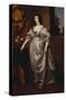 Portrait of Queen Henrietta-Maria, Full Length Wearing a Grey Satin Dress, by a Table, with a…-Sir Anthony Van Dyck (Follower of)-Stretched Canvas