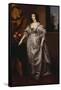 Portrait of Queen Henrietta-Maria, Full Length Wearing a Grey Satin Dress, by a Table, with a…-Sir Anthony Van Dyck (Follower of)-Framed Stretched Canvas