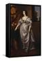 Portrait of Queen Henrietta-Maria, Full Length Wearing a Grey Satin Dress, by a Table, with a…-Sir Anthony Van Dyck (Follower of)-Framed Stretched Canvas