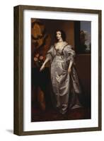 Portrait of Queen Henrietta-Maria, Full Length Wearing a Grey Satin Dress, by a Table, with a…-Sir Anthony Van Dyck (Follower of)-Framed Giclee Print