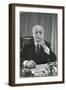 Portrait of RCA Chairman David Sarnoff Sitting at Desk in His Office, Smoking a Cigar-Alfred Eisenstaedt-Framed Photographic Print