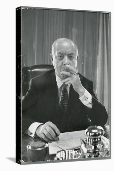 Portrait of RCA Chairman David Sarnoff Sitting at Desk in His Office, Smoking a Cigar-Alfred Eisenstaedt-Stretched Canvas