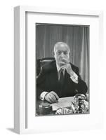 Portrait of RCA Chairman David Sarnoff Sitting at Desk in His Office, Smoking a Cigar-Alfred Eisenstaedt-Framed Photographic Print