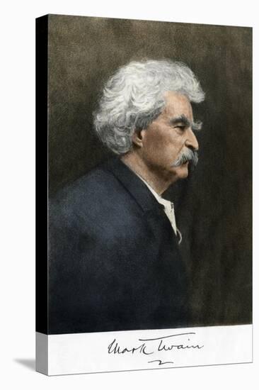 Portrait of Samuel Clemens, with His Mark Twain Autograph-null-Stretched Canvas