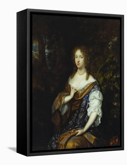 Portrait of Sara Nuyts (1645-1723), (Wife of Lambert Witsen), in an Orange, Blue and White Dress-Caspar Netscher-Framed Stretched Canvas