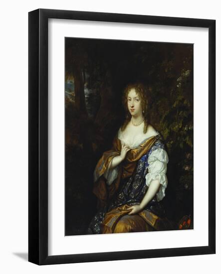 Portrait of Sara Nuyts (1645-1723), (Wife of Lambert Witsen), in an Orange, Blue and White Dress-Caspar Netscher-Framed Giclee Print