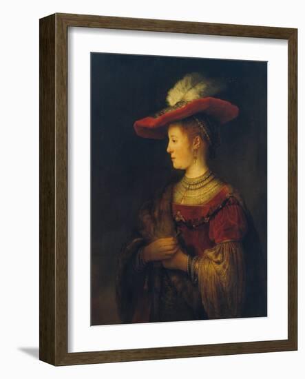 Portrait of Saskia Van Uylenburgh, the Artist's Wife, 1633/34-Rembrandt van Rijn-Framed Giclee Print