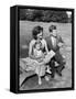 Portrait of Senator John F. Kennedy with Wife Jackie and Daughter Caroline Outside at Summer Home-Paul Schutzer-Framed Stretched Canvas