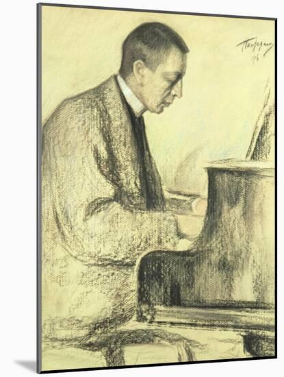 Portrait of Sergei Vasilievich Rachmaninov at the Piano, 1916-Leonid Osipovic Pasternak-Mounted Giclee Print