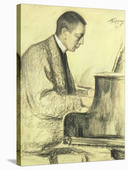 Portrait of Sergei Vasilievich Rachmaninov at the Piano, 1916-Leonid Osipovic Pasternak-Stretched Canvas