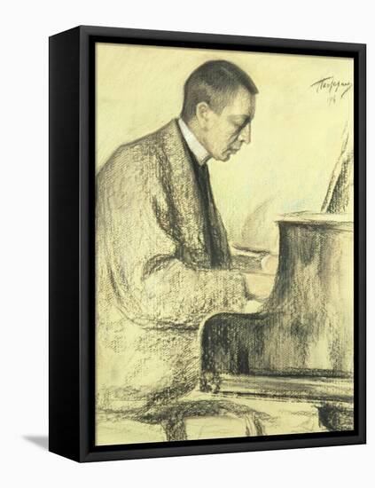 Portrait of Sergei Vasilievich Rachmaninov at the Piano, 1916-Leonid Osipovic Pasternak-Framed Stretched Canvas
