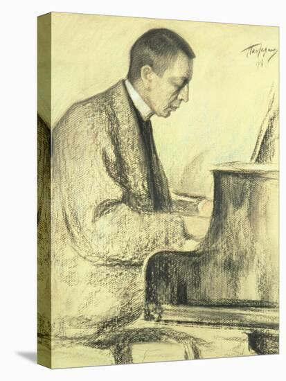 Portrait of Sergei Vasilievich Rachmaninov at the Piano, 1916-Leonid Osipovic Pasternak-Stretched Canvas