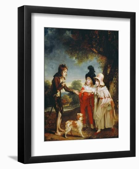 Portrait of Sir Francis Ford's Children Giving a Coin to a Beggar Boy-Sir William Beechey-Framed Giclee Print