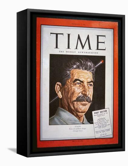 Portrait of Stalin on the Cover of 'Time' Magazine, 1945 (Colour Litho)-American-Framed Stretched Canvas