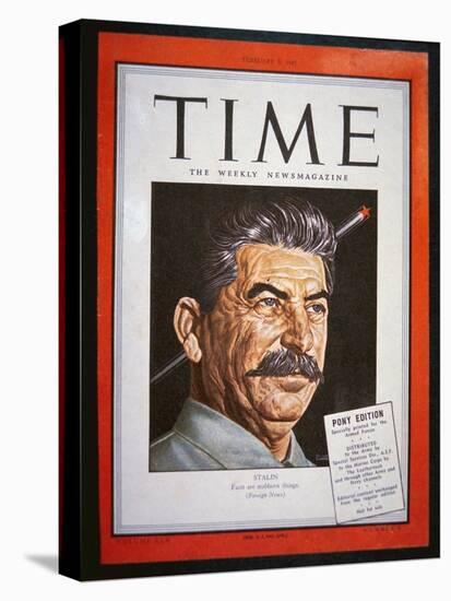 Portrait of Stalin on the Cover of 'Time' Magazine, 1945 (Colour Litho)-American-Stretched Canvas