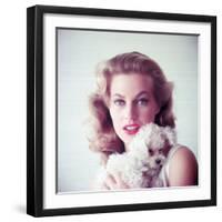 Portrait of Swedish Born Actress Anita Ekberg Holding Small Dog-Allan Grant-Framed Premium Photographic Print