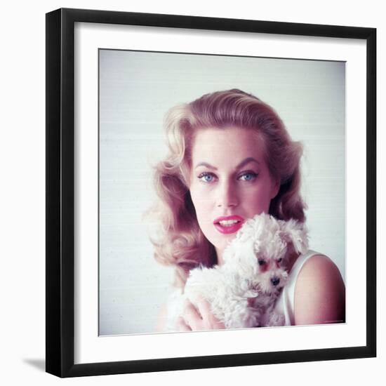 Portrait of Swedish Born Actress Anita Ekberg Holding Small Dog-Allan Grant-Framed Premium Photographic Print