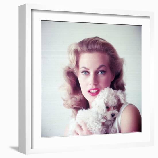 Portrait of Swedish Born Actress Anita Ekberg Holding Small Dog-Allan Grant-Framed Premium Photographic Print