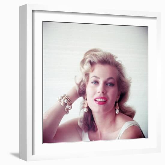 Portrait of Swedish-Born Actress Anita Ekberg with Ornate Bracelet and Earrings-Allan Grant-Framed Premium Photographic Print