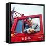 Portrait of Teamsters Union Pres. Jimmy Hoffa Leaning Out Window of Red Truck-Hank Walker-Framed Stretched Canvas