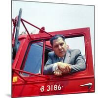 Portrait of Teamsters Union Pres. Jimmy Hoffa Leaning Out Window of Red Truck-Hank Walker-Mounted Premium Photographic Print