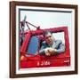 Portrait of Teamsters Union Pres. Jimmy Hoffa Leaning Out Window of Red Truck-Hank Walker-Framed Premium Photographic Print