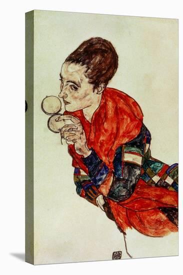 Portrait of the Actress Marga Boerner with Compact, 1917-Egon Schiele-Stretched Canvas