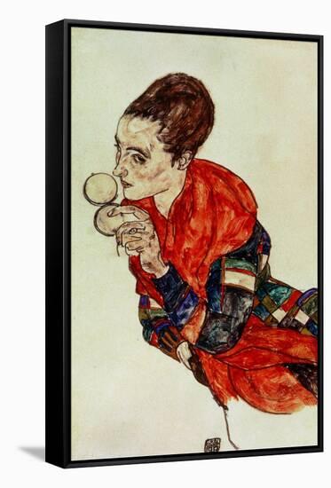 Portrait of the Actress Marga Boerner with Compact, 1917-Egon Schiele-Framed Stretched Canvas