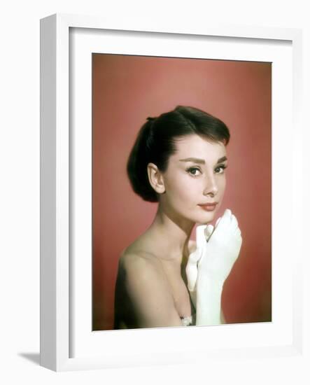 Portrait of the American Actress Audrey Hepburn, Photo for Promotion of Film Sabrina, 1954-null-Framed Photo