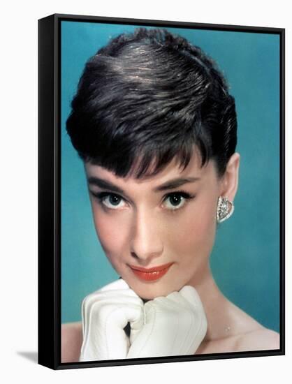 Portrait of the American Actress Audrey Hepburn, Photo for Promotion of Film Sabrina, 1954-null-Framed Stretched Canvas