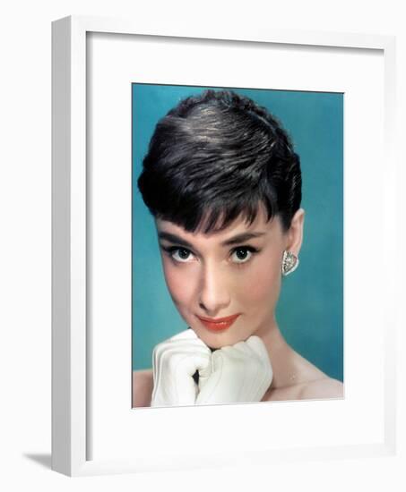 Portrait of the American Actress Audrey Hepburn, Photo for Promotion of Film Sabrina, 1954-null-Framed Photo