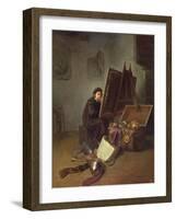 Portrait of the Artist at His Easel in His Studio-Gerrit Dou-Framed Giclee Print