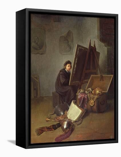 Portrait of the Artist at His Easel in His Studio-Gerrit Dou-Framed Stretched Canvas